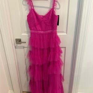 Hot Pink Tiered Ruffle Maxi Dress